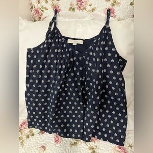 NWT LOFT Cute Navy & White Print 100% Cotton, Lined Camisole, Adjustable Straps